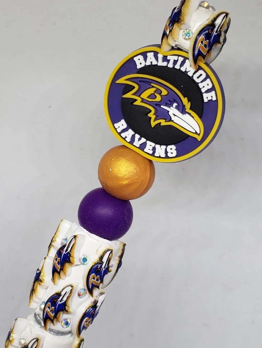 Handmade 3D Rhinestone Baltimore Ravens Football Beaded Silicone Focal Bead Pen